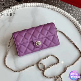 Factory Direct Store Chao Caviar Cowhide Long Small Square Bag Korean Version Flip Chain Crossbody Genuine Leather Womens Wallet