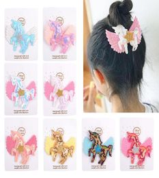 Sequin Glitter Unicorn Wings Hairpins Baby Girls Cartoon Pin Bows Hair Clip Kids Cute Barrettes Headwear Hair Accessories A3178098944