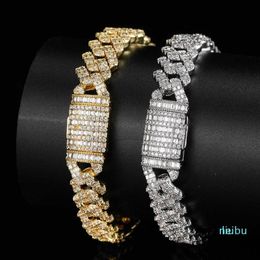 Hip Hop Claw Setting CZ Stone Bling Iced Out 10mm Solid Square Cuban Link Chain Bangles Bracelets For Men Rapper Jewellery Charm244U