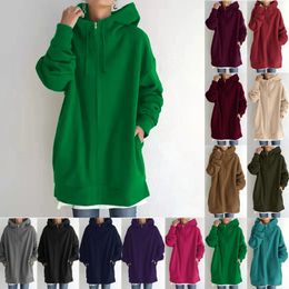 Oversize Women Sweatshirts Hoodies Winter Zipper Long Pocket Jackets Coat Hoody Ladies Hooded Streetwear Harajuku Fleece Outwear 240227