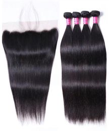 Silky Straight Brazilian Bundles 4Pcslot Human Hair Weaves with 13x4 Lace Frontal Peruvian Virgin Wefts Whole 1030 inch62964056721622