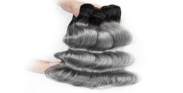 3PC T 1B Dark Grey Ombre Human Hair Bundles Two Tone Colored Peruvian Body Wave Virgin Brazilian Malaysian Indian Hair Extensions9131187