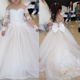 Champagne Little Girls Bridesmaid Dress Flower Girl Dresses Ball Gown Kids TUTU Lace Wedding Party Pageant First Communion 240306