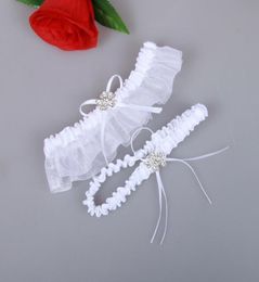 White Bridal Garters Belt Organza Sexy Feminine Crystals Wedding Leg Garters Bow 2 Pcs Set Prom Homecoming Size 1523 Inches 4495826