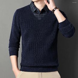 Men's Sweaters Men Fall Top Long Sleeve Sweater Plaid Print Mid-aged With Thick Plush Warmth Button Elastic Pullover For