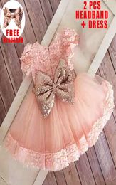 Sequin Bow Dress for Girl Baby Christening Gown First 1st Birthday Dress Party Girl Baby Clothing Toddler Clothes Infant Vestido4408571