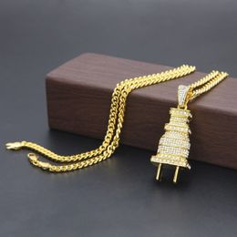 Mens Fashion Hip Hop Necklace Gold Cuban Link Chain Iced Out Plug Pendant Necklaces For Men2543