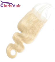 613 Blonde Lace Closure Body Wave Human Hair Brazilian Virgin Swiss Lace Closures Pre Plucked Hairline Platinum Blonde 4x4 Top Cl4947437