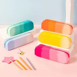 Creative Gradient Colour Pencil Case Kawaii Large Capacity Silicone Pen Bag Student Stationery Storage School Supply 240306