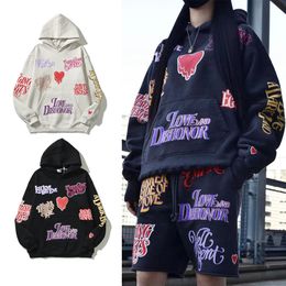 Gaojie EU love retro full printed foam Logo Hoodie autumn winter Hoodie men and women