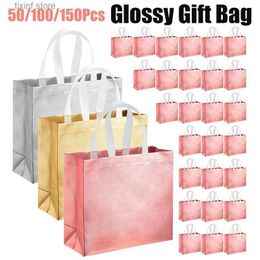 Gift Wrap 150-50Pcs Reusable Gift Bags Non Woven Shopping Bag Glossy Grocery Bags Wedding Gift Bag with Handles Bridesmaid/Party/Christmas T240309