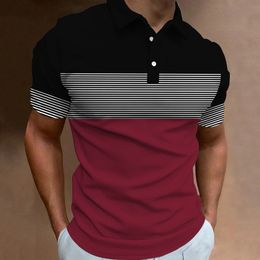 MenS Polo Shirt Stripe Print Simplemale Clothing Summer Casual Short Sleeve Oversize Shirt Fashion Breath Swea Tshirt Tops 240229