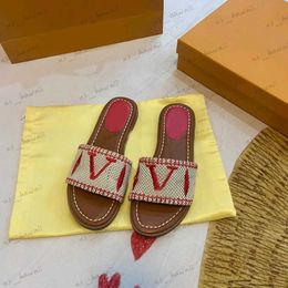 Slippers Slides Designer Flat Sandals Luxury Slippers Womens Embroider Sandal Fashion flip flop Letter Slipper for Women Summer Beach Slide Ladies Low Heel Shoes si