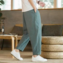 Men's Pants Elegant Men Drawstring Design Trousers Loose Straight Ninth With Elastic Waist Pockets For Daily