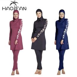 Swimwear HAOFAN Women Plus Size Floral Muslim Swimwear Hijab Muslimah Islamic Swimsuit Swim Surf Wear Sport Burkinis NonEuropean size