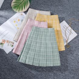 Dresses Womens Mini Pleated Plaid Green Yellow Summer School Uniform Skirts Ladies Skirts for Teen Girls