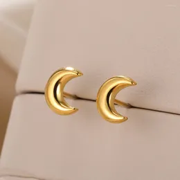 Stud Earrings Stainless Steel Gold Color Small Crescent Moon For Girl Women Daily Wearing Jewelry Cute Phase