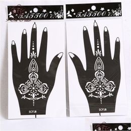 Airbrush Tattoo Supplies Wholesale-10 Pair 20Pcs Henna Hand Tattoo Stencil Flower Glitter Airbrush Mehndi Stencils Templates For Body Dhnul