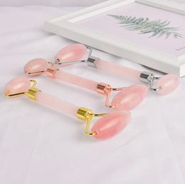 Rose Quartz Roller Face Care Massage Tool Double Head Crystal Facial Rollers with Silicone Cap Beauty Skincare Relaxation Natural 6076910