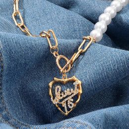 Pendant Necklaces Fashion Gold Colour Miami Cuban Pearl Necklace Charm Rhinestone Iced Out Choker Heart Hip Hop Jewellery