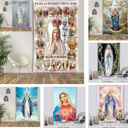 Tapestries Virgin Mary Christ Jesus Home Decorative Angel Aesthetic Accessory Wall Hanging Christian Church Mural Decoration Room Decor Art T240309