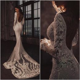 Betra Luxury Mermaid Wedding Dresses Long Sleeve Lace Appliques Beadings Backless Bling Bling Bridal Gowns Chapel robe de mariee302x