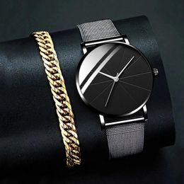 Wristwatches Fashion Men Watches Stainless Steel Mesh Band Watch Man Luxury Quartz WristWatch Gold Bracelet Business Casual Simple236V