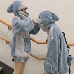 Polos Kawaii Shark shape women's hoodie cute coat Korean fashion loose matching thickened hoodie