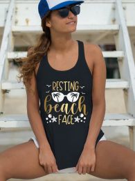 Tops Women's Resting Beach Face Tank Tops Funny Athletic Workout Racerback Shirts Casual Graphic Tees TShirt Clothes