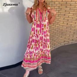 Casual Dresses Summer Women Sleeveless Bohemia Print Maxi Dress Fashion Holiday Beach A Line Vintage Female V Neck Party
