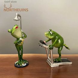 Decorative Objects Figurines NORTHEUINS Resin 1 Pcs Couple Running Bath Frog Figurines For Creative Decorative Accessories Nordic Modern Statue And Sculpture T24