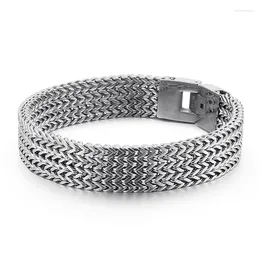 Charm Bracelets Fashion Men Curb Chain Silver Color Gold Retro Black Titanium Four Layer Keel Square Scale Jewelry