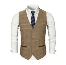 2020 Checked Tweed Vest Men Suit Vest Slim Groom039s Wear Wedding Waistcoat Men039s Dress Vests Sleeveless Suit Jacket9945231