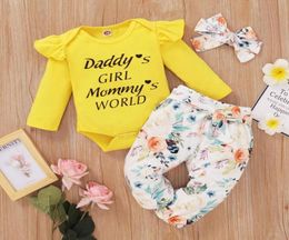 Clothing Sets Baby Children039s 3PCS Infant Girl Clothes Funny Letter Print Ruffle Romper Floral Pants Headband Outfits Set4373348