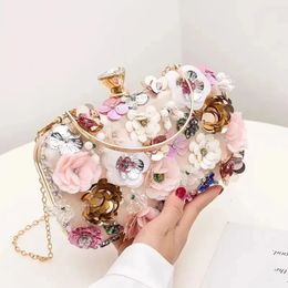 Fashion Women Bags Flower Diamonds Embroidery Small Clutch Luxury Lady Handbags Evening Arrival Chain Shoulder Purse 240301