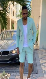 Tailored Made Mint Green Double Breasted Mens Suits Short Pants Summer Beach Groom Suit Casual Business Wedding Man Blazer X05174682