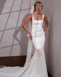 Casual Wedding Dress 2024 Mermaid Backless Square Neck Crepe Rustic Garden Bridal Gowns Simple Bride Dresses Vestidos De Novias