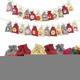 Christmas Decorations Advent Calendar Countdown Bags Set Gift Burlap For Thanksgiving