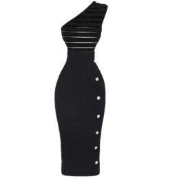 Skirt High Street Women Summer Sexy Buttons Midi Bodycon Black Bandage Skirt 2023 Designer Elegant Pencil Skirt Female Faldas 75CM