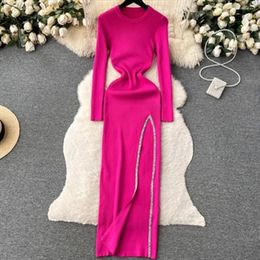 Casual Dresses Knit Dress Autumn Women Slit Sexy Long Sleeves Party Tunique Femme Grande Taille Longue Simple