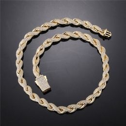 Thick Chain For Men Gold Colour Fashion 8mm 18-24inch 18K Yellow Gold Plated CZ Rope Chain Necklace Bracelet Men Jewelry207I