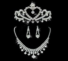 Sparkly Bridal Jewelry Wedding Bride Rhinestone Accessories Crown Necklace and Earring Silver Special Occasion Women Tiara Jewelry4952686