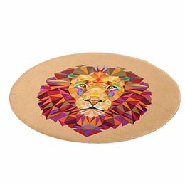 Round Area Rug Animal Design Non-slip Fabric Round Rugs for Bedroom Living Room Study Room Kids Playing Floor Mat Carpet -- lion264z