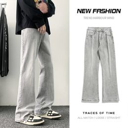 Fashion Korean Style Men Wide Leg Jeans Spring Streetwear Straight Baggy Denim Pants Male Harem Fit Brand Trousers 240301
