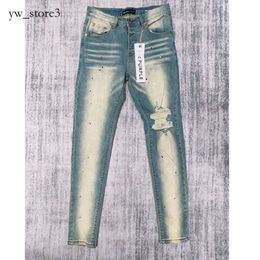 Leading Fashion Jeans - Purple Jeans Men's Skinny Fashion Rip Stitching Holes All Year Long Slim Leg Purple Brand Jeans 7350