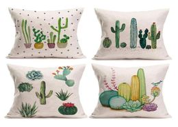 Green Succulents Plants Cactus Prickly Pear Cotton Linen Home Decor Pillowcase Throw Pillow Cushion Cover 18 x 18 Inches Set of 424648453