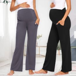 Capris Women Maternity Pants Stretch Comfy Lounge Pants Wide/Straight Versatile Pregnancy Trousers Mama Lounge Pants Women With Pockets