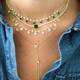 Pendant Necklaces 2021 gold metal color red blue green white heart drop charm cz station link chain choker necklace for 2021 valentines day gift339I L240309