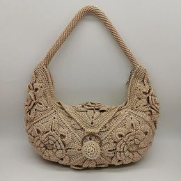 Borsa da donna intrecciata a mano in lana all'uncinetto, carina, fatta in casa, materiale fai da te, borsa a tracolla in lana, casual totale femminile 240301