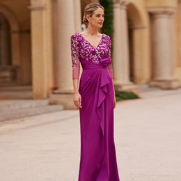 Elegant Embroidery Appliques Mother Of The Bride Dresses V Neck 3/4 Sleeves Wedding Party Gowns Ruffles Chiffon Evening Wear 326 326